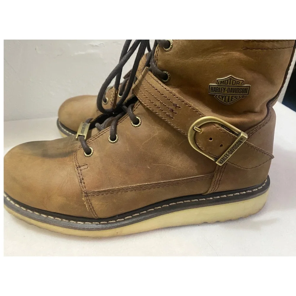 Harley Davidson‎ Men's Brown Leather Lace Up Buckle Motorcycle Boots Size 11M